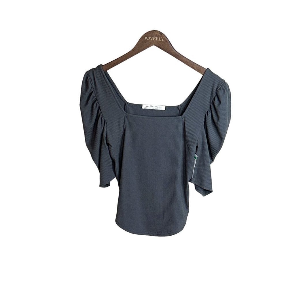 We the Free Ribbed Square Neck Cropped Ribbed Top Charcoal Gray Size M NWT